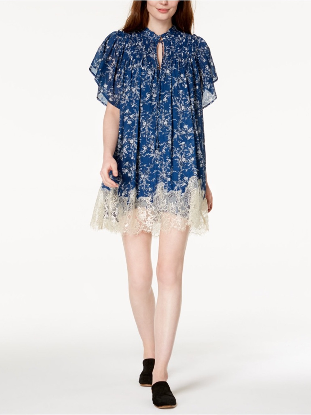 FREE PEOPLE NWOT Marigold Lace Hem Dress in Navy - Picture 2 of 5